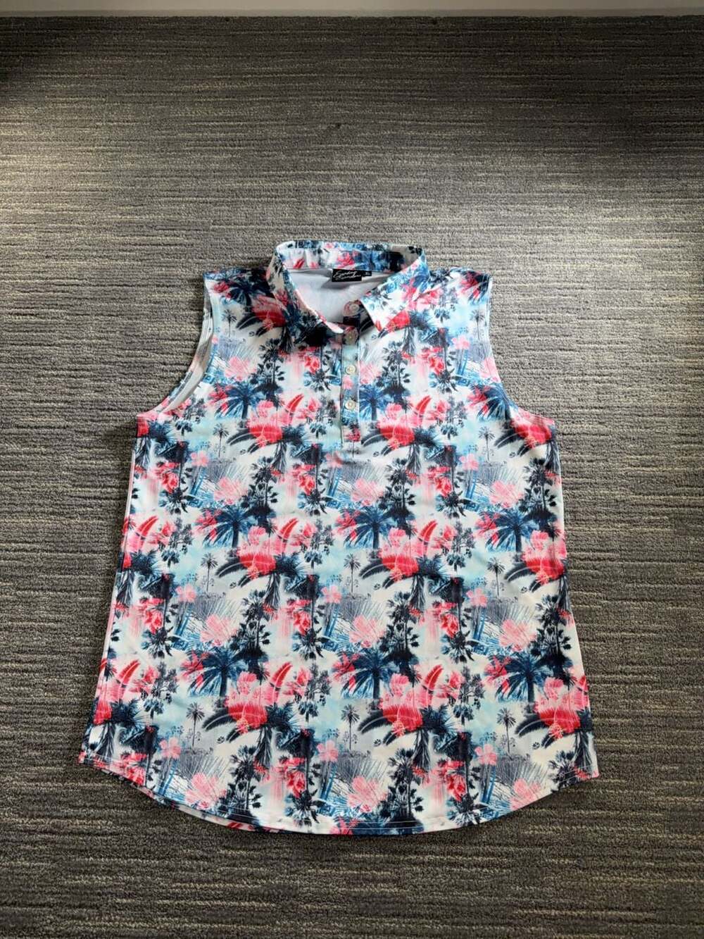 Sunday Swagger Women's Sleeveless Tropical Palm Print Golf Polo Shirt Size XL